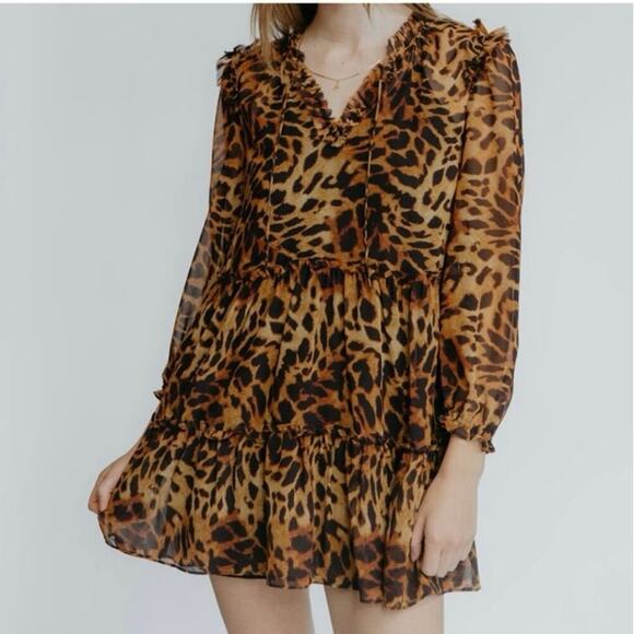 NEW NWT Generation Love The Janelle Long Sleeve Mini Dress in Wild Leopard Small - Picture 1 of 9